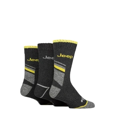 Image of Mens 3 Pair Jeep Workwear Boot Socks Charcoal / Yellow 6 11
