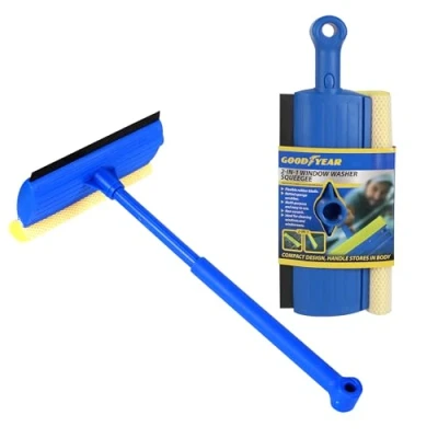 Image of Goodyear 2 In 1 Window Squeegee Flexible Rubber Blade Netted Sponge Scrubber Multi purpose And Easy To Use Non Scratch Ideal For Cleaning Windows Windscreens Compact Design, Storage