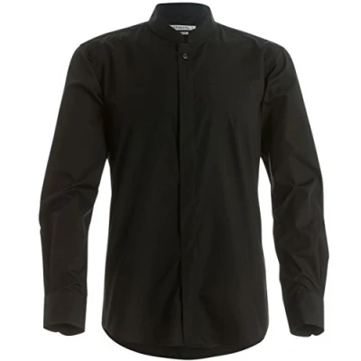 Image of Kustom Kit Mens Mandarin Collar Fitted Long Sleeve Corporate Shirt (L) (Black)