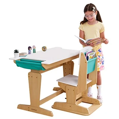 Image of KidKraft Grow Together Pocket Adjustable Kids&#039; Desk and Chair Set with Storage Pockets, Kids Children&#039;s Playroom/Bedroom Furniture, 20307