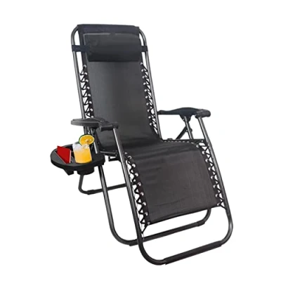 Image of 1ABOVE 1 PK Folding Reclining Chair Heavy Duty Textoline Zero Gravity Garden Outdoor Patio Sun Lounger