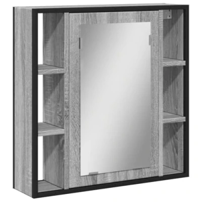 Image of vidaXL Bathroom Mirror Cabinet in Grey Sonoma Engineered Wood Wall Mounted Vanity Storage 60x16x60 cm with Reflective Glass and Ample Compartment
