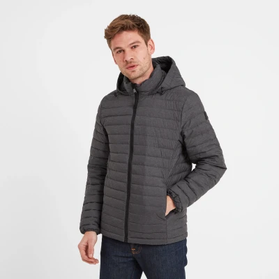 Image of TOG24 Bowburn Mens Lightweight, Supersoft Quilted Colourblock Puffer Jacket for Winter with Fixed Hood and Eco friendly Thermal Filling (5XL, Grey Marl)