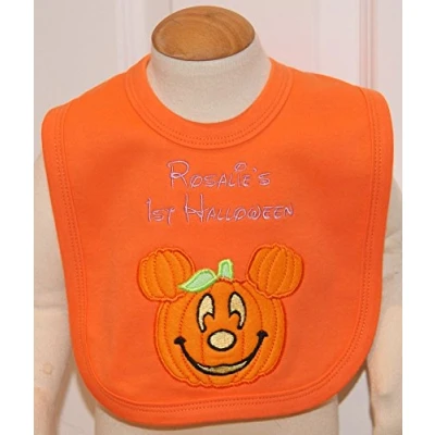 Image of Baby 1st Personalised Applique Mickey Mouse Halloween Bib (Orange)