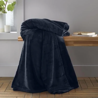 Image of Catherine Lansfield Raschel Velvet Touch 130x170cm Blanket Throw Navy Blue
