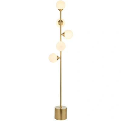 Image of Grosseto Multi Arm Floor Lamp Satin Brass Plate, Gloss White Glass