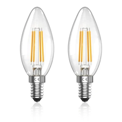 Image of TobeBright E14 LED Candle Bulbs 4W, Clear Small Screw Light Bulb Dimmable SES C35 Warm White 2700K, 40W Equivalent, Pack of 2