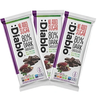 Image of Diablo 80% Dark Chocolate Sweetened with Stevia No Added Sugar, Gluten Free Perfect for Gifting (Pack of 6)