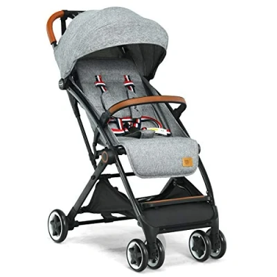 Image of Maxmass Baby Stroller, Foldable Pushchair with Adjustable Canopy &amp; Backrest and Storage Basket, Lightweight 5 Point Harness Buggy for 0 3 Years (Grey)