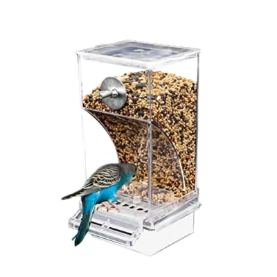 Image of Automatic Bird Feeder, Anti Spill No Mess Pet Feeder Seed Food Container Parrot Toy Cage Accessories Perch for Budgerigar Canary Cockatiel Finch