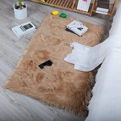 Image of YIHAIC Faux Sheepskin Rug Fur Fluffy and Soft Area for Bedroom Rooms Decor, Shaggy Rugs Cozy Home Feel (Brown, 60 x 90cm)