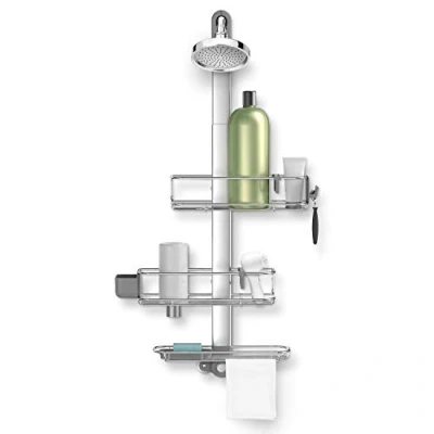 Image of simplehuman BT1099 Large Adjustable Shower Caddy, Hanging Bathroom Shelf Storage Organiser, Suction Cups, No Drilling, Rustproof, Shelves, Hooks, Quick Dry Soap Dish