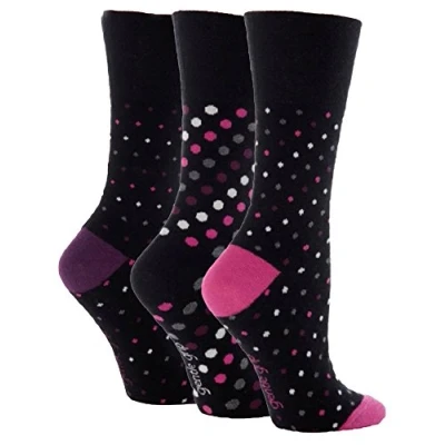 Image of 3 Pairs of Ladies Sock Shop Gentle Grip Patterned Socks, Various Designs/Colours, UK Size 4 8 (Black Multi Dot)