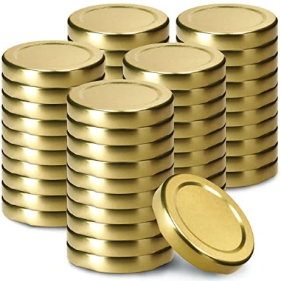 Image of KADAX Jar Lids Ø 53 mm, Sealing Solutions for Small Bottles and Mini Jars, Metal Tops with Three Threads Preserving Jam Honey (Gold Lids, Set of 50)