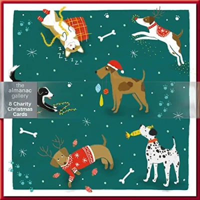 Image of Pack of 8 Festive Christmas Dogs Charity Cards Multiple Charities ALCX9971