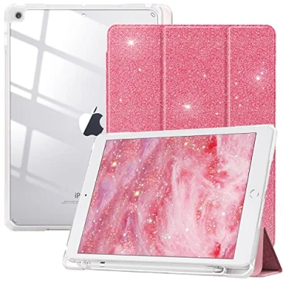 Image of TiMOVO for iPad 9th Generation Case 2021, 10.2 inch with Pencil Holder, Smart Stand Protective Clear Cover 9th/8th/7th (2021/2020/2019), Glitter Watermelon Red