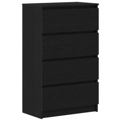 Image of vidaXL Black Oak Sideboard Engineered Wood Storage Cabinet 60x35x98.5 cm with 4 Drawers for Living Room, Bedroom, Office Use