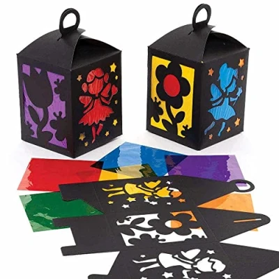 Image of Baker Ross FC706 Fairy Stained Glass Lantern Kit Pack of 4, Kids Paper Craft Kit, Arts and Crafts for Girls