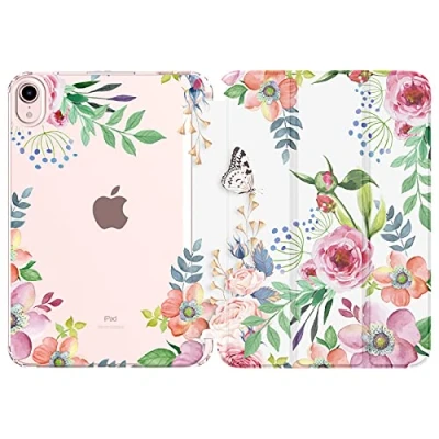 Image of MoKo Case Fit New iPad Mini 7 (A17 Pro) 2024, 6th Generation 2021 (8.3 inch), 6 Case, Soft TPU Translucent Frosted Back Cover for 7th, Fragrant Flowers