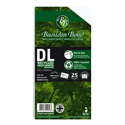 Image of Bong Basildon Bond DL Recycled White 120gsm Peel &amp; Seal Wallet, Pack 25 Envelopes, R10048