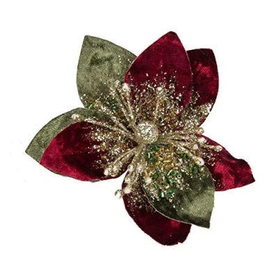 Image of Decorative Christmas Poinsettia Flower Tree Decoration/Ornament Clip On RED/GREEN 20cm (Red/Gold)