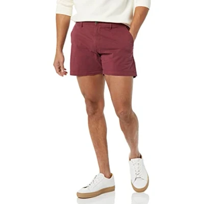 Image of Amazon Essentials Men&#039;s Slim Fit 5&quot; Flat Front Comfort Stretch Chino Shorts (Previously Goodthreads), Burgundy, 28W