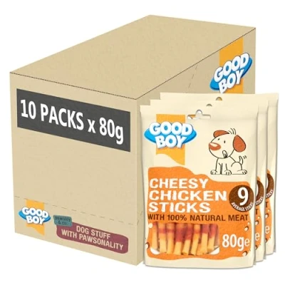 Image of Good Boy Cheesy Chicken Sticks Dog Treats Made With 100% Natural Breast Meat 80 Grams ℮ Low Fat Case of 10
