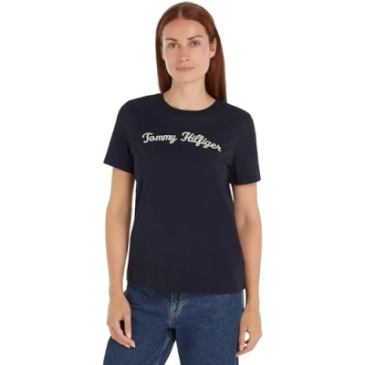 Image of Tommy Hilfiger Script Print Tshirt, Women&#039;s, Size: XS, Desert sky