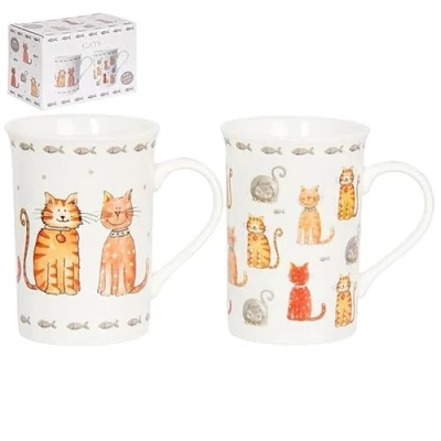 Image of Lesser &amp; Pavey Faithful Friends Cat Mugs Set of 2 Ceramic Coffee for Home or Work Premium Design All Occasions Lovely Tea, Hot Drinks