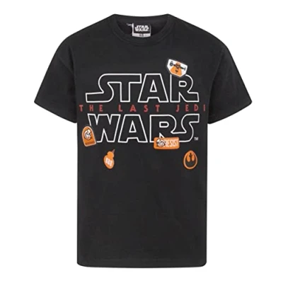 Image of Star Wars T Shirt Kids Boys Girls The Last Jedi Movie Print Black Top Merchandise 9 10 Years