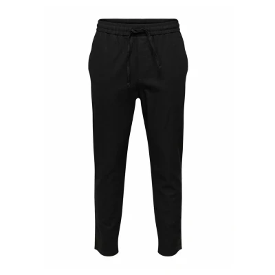 Image of ONLY &amp; SONS Men&#039;s Onslinus Crop 0007 Cot Lin PNT Noos Pants, Black, S