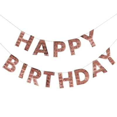 Image of Ginger Ray Rose Gold Happy Birthday Fringe Girls Party Banner Bunting Decoration