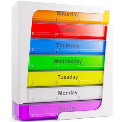 Image of JFA Medical Weekly Stackable Pill Box Organiser/Reminder for Medicines Supplements, Vitamins, 7days, 4 compartments per Day Morning, Noon, Evening and Bed