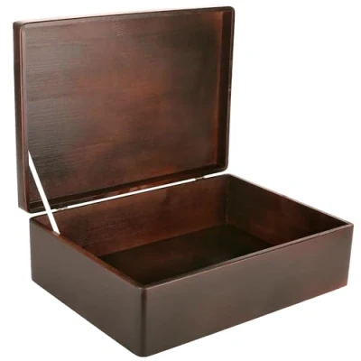 Image of Creative Deco XL Brown Wooden Storage Box 40 x 30 14 cm (+/ 1 cm) with Hinged Lid Gift for Christmas Xmas Wood Keepsake Memory Craft Chest
