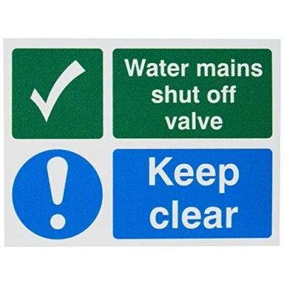 Image of Seco Water Mains Shut Off Valve Sign, 100mm x 75mm 1mm Semi Rigid Plastic