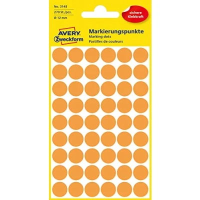 Image of Avery Zweckform 3147 Marking dots 5 Blatt, 270 Etiketten Bright Orange