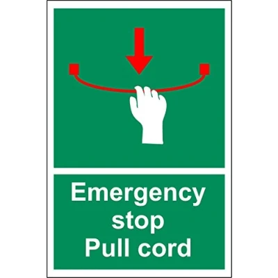 Image of Emergency stop. Pull cord sign 1.2mm rigid plastic 300mm x 200mm