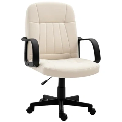 Image of HOMCOM Swivel Executive Office Chair PU Leather Computer Desk Furniture Gaming Seater Cream White