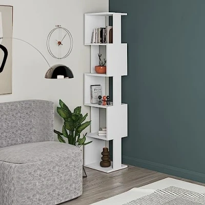 Image of Piri Modern Bookcase Display Unit Tall 161cm White / Decortie