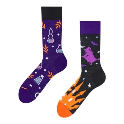 Image of Dedoles Unisex Socks for Women, Men &amp; Kids Cotton Funny Designs Football Bicycle Horses Plants Firefighter Gift Mismatched, Design: Sparkling Witchcraft, Colour: Purple, Size: 3 5 M / 2 4,5 W UK