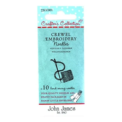 Image of John James Crewel Embroidery Needles x 10 (Sizes 18, 20, 22) Metal, Sharp Points