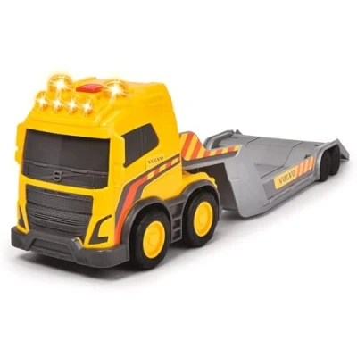 Image of Dickie Toys 203725008 Volvo Team, Construction Site, Sandpit Toy, Truck with Trailer, Wheel Loader 9 cm Shovel, 32 cm, Hinged, Light &amp; Sound, for Children from 3 Years, Yellow