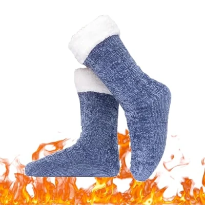 Image of Foozie Socks, Socks for Women, The Christmas Cozy Soft Thick Fuzzy Non Slip (Blue,One size)
