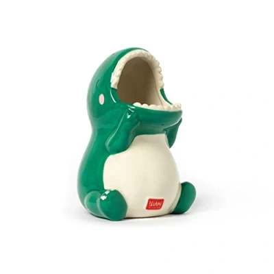 Image of Legami Ceramic Pen Holder, Desk Friends, 12 x 9.7 cm, Dino Theme, for Desk, Hand Painted