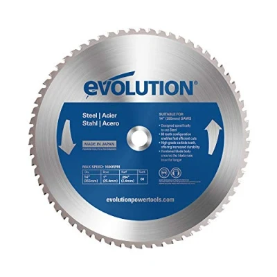 Image of Evolution Power Tools 66TBLADE Blade For Cutting Mild Steel, Circular and Chop Saws, Carbide Tipped TCT Cold Metal Cutting, 66 Teeth, 355 mm