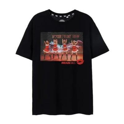Image of Mean Girls Womens Christmas T Shirt in Black Ladies Jingle Bell Rock Graphic Tee Adults Xmas Festive Holiday Short Sleeve Top Movie Merchandise Gift for Her