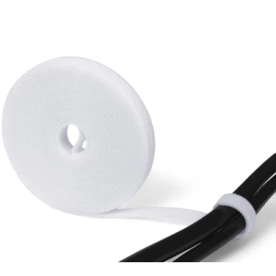 Image of AKORD 5m x 1cm Self Adhesive Fastener Wide White Velcro Roll Cable Tidy