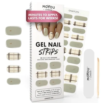 Image of MOYOU LONDON Semi Cured Gel Nail Strips 20 Pcs. Wraps for Salon Quality Manicure Works with Any UV Lamp Easy to Apply, Trim, &amp; Remove Stickers