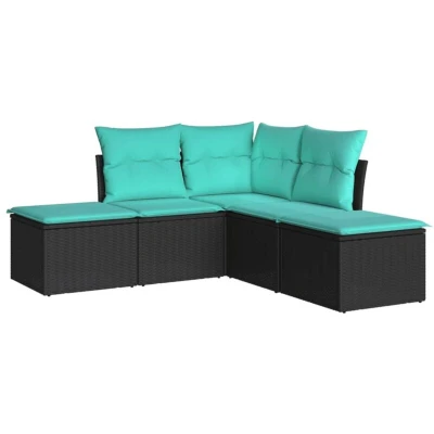 Image of vidaXL 5 Piece Garden Sofa Set with Cushions Black Poly Rattan