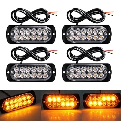 Image of DEFVNSY 4 Pack Super Bright Amber 12 LED 12V 24V 36W Car Truck Warning Construction Emergency Beacon Waterproof Flash Strobe Bumper Grill Tail Work Light Bar
